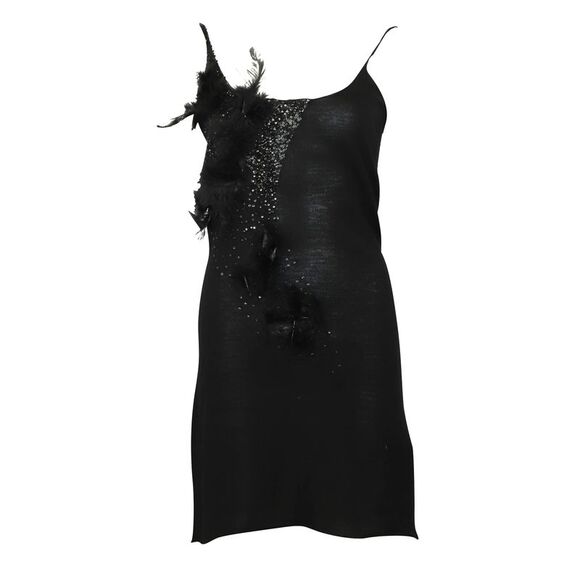Joseph Embellished Knee-Length Dress in Black Wool